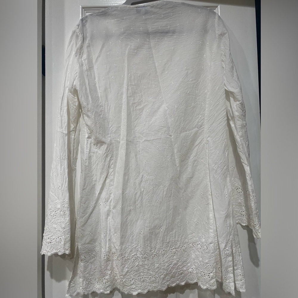 Shoshana Swimwear White Eyelet Tunic 100% Cotton Dress SzL -runs Small - Picture 5 of 9